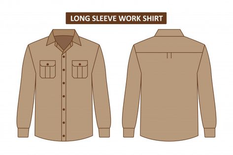 Set of work shirt with pocket Premium Ve... | Premium Vector #Freepik #vector #mockup #template #fashion #office Long Sleeve Shirt Design, Mockup Kemeja, Pocket Shirt Design, Long Sleeve Work Shirt, Security Uniforms, Security Shirt, Long Sleeves Polo, Safari Shirt, Shirt With Pocket