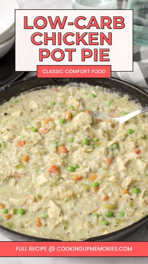 This Low Carb Chicken Pot Pie is a healthy twist on a classic comfort food! Packed with tender chicken, savory vegetables, and a creamy sauce, it’s topped with a low-carb crust that’s perfect for those following keto or low-carb diets. Full of flavor and easy to make, this delicious meal is perfect for weeknight dinners without sacrificing taste or comfort! Keto Chicken Pot Pie Filling, Keto Chicken Pot Pie Recipes Easy, Chicken Pot Pie Recipe Low Carb, Leftover Chicken Low Carb Recipes, Keto Chicken Pot Pie Crockpot, Low Carb Chicken Pot Pie Crockpot, Low Carb Chicken Pot Pie Soup, Keto Pot Pie Recipe, Low Carb Chicken Pot Pie Casserole