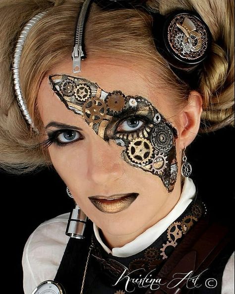 Steampunk Makeup Guide: How to glue gears on your skin - For costume tutorials, clothing guide, fashion inspiration photo gallery, calendar of Steampunk events, & more, visit SteampunkFashionGuide.com Steampunk Makeup Tutorial, Steampunk Makeup, Make Up Guide, Moda Steampunk, Steampunk Stuff, Steampunk Mask, Steampunk Halloween, Punk Makeup, Special Fx Makeup