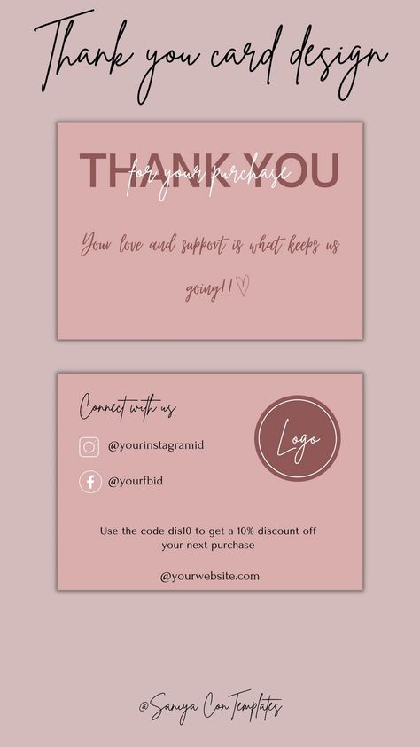 Contains text in different fonts which says Thank you for your purchase and has details that can be customisable. Design In Canva, Beige Color Palette, Accessories Business, Thank You Card Design, Business Thank You, Thank You Card Template, Thrift Stores, Beige Color, Clothing And Accessories