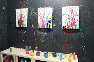 Splatter Room, Graffiti Party, Boutique Inspiration, Kid Parties, Event Room, Studio Photos, Splatter Paint, Creative Hub, Collaborative Art