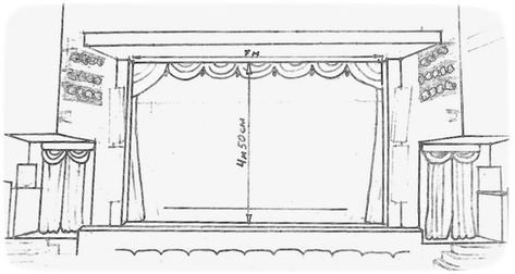 Theater Stage Drawing Set Design, Theater Stage Drawing, Theater Sketch, Stage Sketch, Teater Drama, Theatre Drawing, Theater Plan, White Board Drawings, Theatre Hall