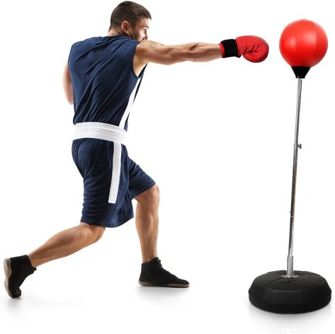 Adjustable Height Punching Bag 】 - The boxing bag with stand can be adjusted from 49" to 56" to meet personal preferences, perfect for men and women, teens 13 and up, youth, adults. 【 Release Stress and Exercise 】 - Our freestanding punch ball speed bag rack is great for boxing beginners. Set it up in garages, basement, home gym or anywhere you desire and knock out your frustrations, exercise your arm muscles and develop your hand-eye coordination. Speed Bag, Boxing Bag, Speed Ball, Bag Rack, Boxing Bags, Sport Boxing, Arm Muscles, Training Bags, Combat Sports