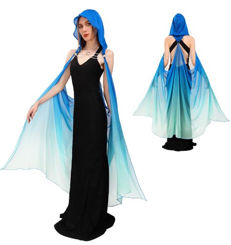 PRICES MAY VARY. Package Includes: 1x chiffon cloak Cool Material: Elf Hood Cape is made of chiffon sheer, lightweight tulle fabric, comfy to touch and wear Unique Design：Gothic Long Cape decorated pearl chains on the neck and shoulders paired with gradient colour add elegance and mystery to your outfit Occasion: Tulle Off Shoulder Cloak is elegant and vintage, suitable for halloween, christmas, weddings, cocktail parties, fairy/elven/witch cosplay and stage performances NOTE:Hand wash in cold w Sheer Cloak, Fairy Cloak, Elven Witch, Magician Outfit, Shoulder Cloak, Fantasy Cape, Hood Cape, Gradient Colour, Pearl Chains