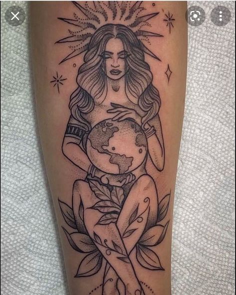 Goddess Of Earth Tattoo, Forearm Portrait Tattoo Women, Plant Goddess Tattoo, Virgo Goddess Tattoos For Women, Virgo Earth Tattoo, Earth Tattoos For Women, Spiritual Tattoos For Women Goddesses Divine Feminine Tattoo, Gaia Tattoo Mother Earth, Earth Goddess Tattoo Divine Feminine