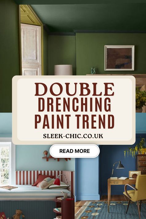 Colour drenching has had its moment, and it's going to be all about double drenching your interiors 2024 and beyond. Here's everything you need to know about it along with 9 examples. Living Room Rich Colors, Open Plan Different Colour Walls, Colour Block Room, Double Drenching Bedroom, Alcove Colour Ideas, Unique Room Colors, Green Walls Blue Trim, Pigeon Farrow And Ball Hallway, Color Drench Small Hallway