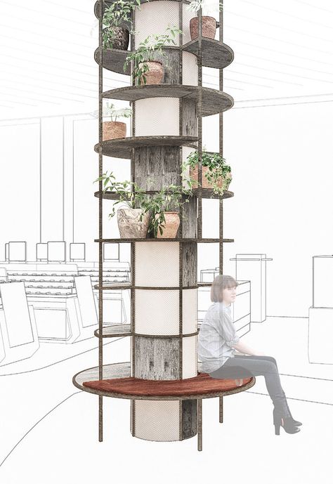 柱子 Shelving Around Column, Shelves On Column, Structural Column Design Living Rooms, Architectural Column Design, Minimalist Column Design, Columns Design Ideas, Pillar Storage Ideas, Collums Interior Modern, Column Shelf Design