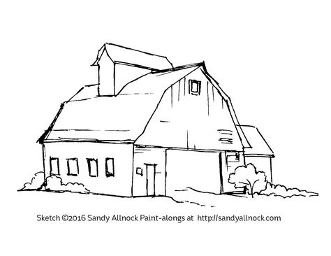 Farm Sketch Simple, Farm Drawing Ideas, Barn Drawing Simple, Farmer Drawing Sketch, Barn Tattoo, Burn Hats, Building Sketches, Farm Drawing, Crop Pics