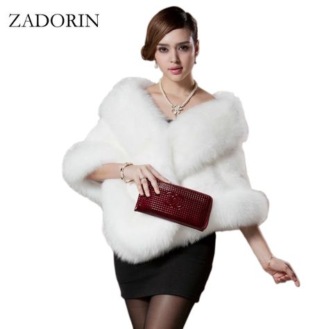 2017 Winter Fashion Women Faux Fox Fur Coat Female Cloak Poncho Cape Bridal Wedding Dress Shawl Cape Women Overcoat #WinterWedding White Shawls, Winter Wedding Coat, Wedding Dress Shawl, Faux Fox Fur Coat, Shawl White, Faux Fur Cape, Wedding Coat, Faux Fur Wrap, Cape Wedding Dress