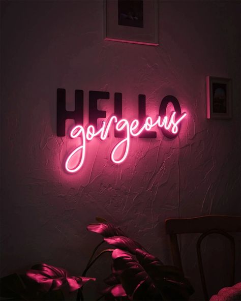 Hello Gorgeous Neon Sign, Neon Decorations, Neon Quotes, Housewarming Card, Neon Wall Art, Strip Led, Neon Wall, Lash Room, Images Esthétiques