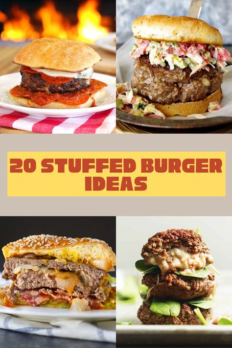 Bacon Stuffed Burgers, Different Burger Recipes, Stuffed Cheeseburger Recipes, Stuffed Burger Recipes Grill, Stuffed Hamburger Recipes Grilled, Stuffed Smoked Burgers, Stuffed Burger Patties, Best Stuffed Burger Recipes, Stuffed Burger Ideas