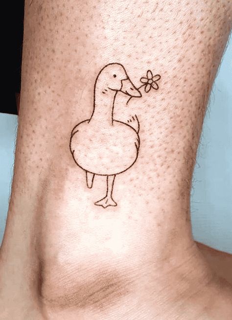 Goose Tattoo Design Images (Goose Ink Design Ideas) Goose Doodle Tattoo, Goose Fine Line Tattoo, Silly Goose Tattoo Matching, Minimalist Goose Tattoo, Cartoon Goose Tattoo, Goose Line Tattoo, Goose Tatoos, Silly Goose Tattoo Small, Matching Goose Tattoos