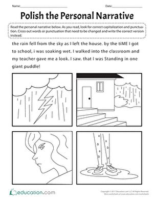 First Grade Reading & Writing Worksheets: Polish the Personal Narrative Fun Worksheet, Writing Checklist, Copy Editing, Personal Narrative, First Grade Reading, Falling From The Sky, Fun Worksheets, Writing Worksheets, I Spy