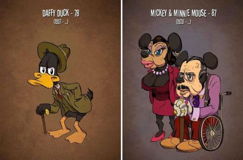 Artist Applied Old Age To Our Favorite Cartoon Characters Tom And Jerry Chasing Each Other, Duck Parenting Comics, Old Cartoon Characters, Daffy Duck, Old Age, Favorite Cartoon Character, Old Cartoons, Funny Puns, Dad Jokes