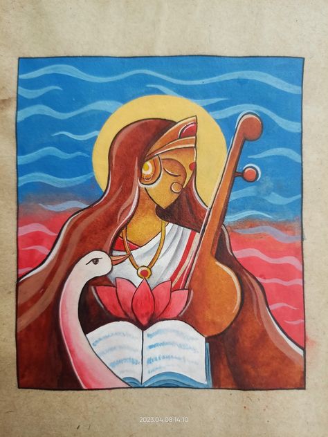 Mata Saraswati Painting, Saraswati Abstract Painting, Bhat Chitra Drawing, Indi Drawing, Maa Saraswati Drawing, Saraswati Painting, Saraswati Mata, God Drawing, Canvas Art Painting Abstract