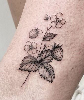 150 Best Strawberry Tattoos With Meaning for Men and Women (2022) - TattoosBoyGirl Butterfly And Strawberry Tattoo, Realistic Strawberry Tattoo, Wild Strawberries Tattoo, Dainty Strawberry Tattoo, Strawberry Tattoo Small, Wild Strawberry Tattoo, Strawberry Flower Tattoo, Strawberry Plant Tattoo, Small Strawberry Tattoo