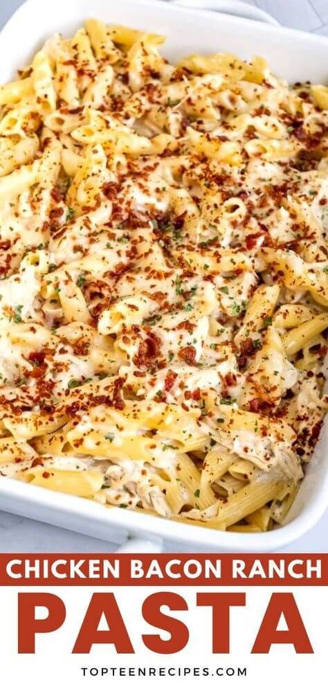 Chicken Bacon Ranch Pasta - Top Recipes Bacon Pasta Recipes, Bacon Ranch Pasta, Chicken Bacon Pasta, Chicken Ranch Pasta, Chicken Bacon Ranch Pasta, Chicken Bacon Ranch Casserole, Ranch Chicken Casserole, Pasta Recipes Alfredo, Ranch Pasta