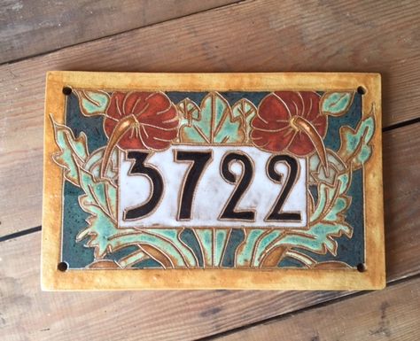 Silver Canyon Pottery--Catalina....mom House Number Plate, Tile House Numbers, Number Tiles, Ceramic House Numbers, Custom House Numbers, Art Nouveau Floral, Luxurious Bedroom, Custom House, Ceramic Houses