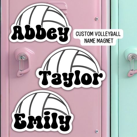 Personalized Volleyball name magnet!  Introducing our custom Volleyball team name magnet, the perfect way to personalize your space! Whether it's for your refrigerator, locker, whiteboard  or another magnetic surface, this custom magnet will not only hold up your important notes and reminders but also add a touch of uniqueness to your surroundings.  You can choose any name or word of your choice to be beautifully displayed on the magnet. It's a great way to showcase your individuality or make a Volleyball Personalized Gifts, Volleyball Decorations For Lockers, Volleyball Locker Decorations Ideas, Volleyball Gifts For Players Diy, Sports Locker Decorations, Locker Whiteboard, Volleyball Decorations, Volleyball Locker Decorations, Volleyball Warm Ups