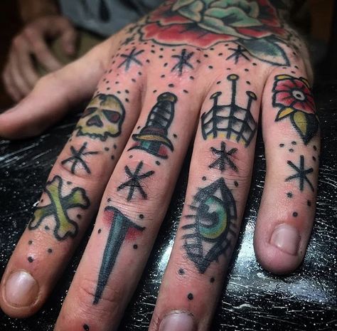 Traditional Tattoos With Words, American Traditional Finger Tattoos, Tattoos Red And Black, Traditional Finger Tattoos, American Traditional Hand Tattoos, Tattoos With Words, Traditional Lighthouse Tattoo, Traditional Tattoo Flash Sheets, Traditional Hand Tattoo