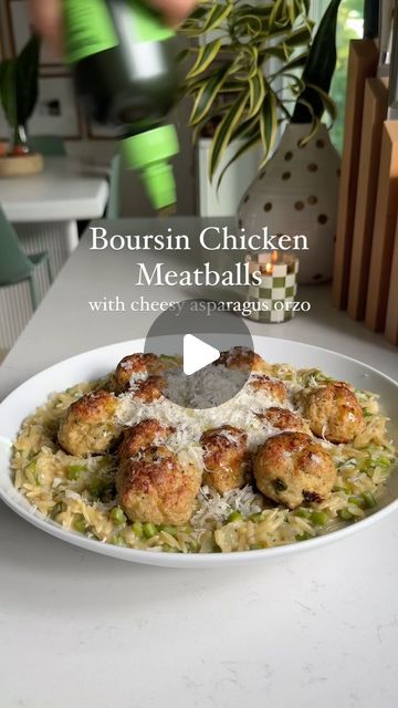 MacKenzie Smith on Instagram: "Boursin Cheese 🤝 Chicken Meatballs   These two go togother like soulmates! Plus, the cheesy asparagus orzo is so easy and delish - making it the perfect easy dinner for busy nights.   Comment “Meatball Mama” to get the full recipe sent straight to your inbox or DMs!  INGREDIENTS FOR THE MEATBALLS ⭐️ 1 lb Ground Chicken ⭐️ 1 large Egg ⭐️ 1 5.3oz Boursin Cheese Round ⭐️ 1 lemon, zested ⭐️ ½ cup Italian Breadcrumbs ⭐️ ½ teaspoon Kosher salt ⭐️ 1 teaspoon Italian seasoning ⭐️ 2 tablespoon Olive Oil  Snag the directions and the rest of the recipe through the link on my bio page or through this address: - https://grilledcheesesocial.com/2024/09/06/boursin-chicken-meatballs-asparagus-orzo/" Boursin Cheese Chicken Meatballs, Boursin Chicken Meatballs, Boursin Meatballs, Chicken Meatballs And Orzo, Boursin Cheese Chicken, Dinner For Busy Nights, Asparagus Orzo, Boursin Chicken, Cheesy Asparagus