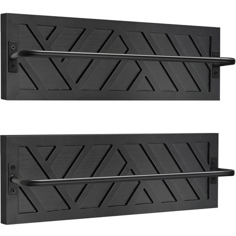 PRICES MAY VARY. 【Elegant Towel Racks for Bathroom Wall Mounted】Made from solid wood and metal bar, our set of 2 towel holder for bathroom wall is perfect for farmhouse bathroom decor and western decor. With exquisite carvings and black finishes, the minimalist wood wall hanging towel racks for bathroom offer a contemporary elegance. This hanging towel rack will add a touch of unique western bathroom decor charm to your space. 【Versatile Towel Holder for Small Bathroom】Our wall-mounted rustic wo Hanging Decorative Towels In Bathroom, Towel Storage Kitchen, Bathroom Towels Display, Wood Towel Holder, Modern Towel Rack, Hang Towels In Bathroom, Towel Racks For Bathroom, Rustic Towel Rack, Western Bathroom Decor