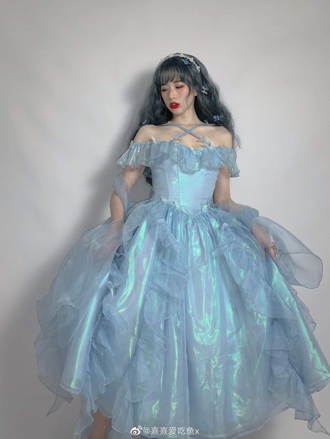 Blue Puffy Dress, Blue Fairy Outfit, Spectacular Dresses, Princess Inspired Dresses, Disney Princess Inspired Dresses, Fantasy Photoshoot, Winx Aesthetic, Classical Dress, Blue Clothes