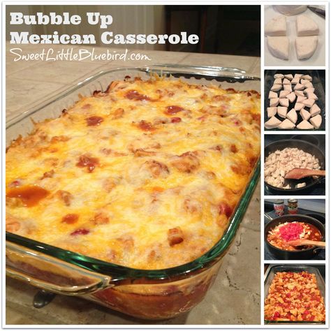 Sweet Little Bluebird: Bubble Up Mexican Casserole Bubble Up Enchiladas, Mexican Chicken Casserole, Casserole Easy, Savory Foods, Mexican Casserole, Random Recipes, Hot Dish, Chicken Entrees, Bubble Up