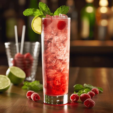 Raspberry Mojito Cocktail Recipe - The Raspberry Mojito has a delightful balance of sweet, tart, and refreshing flavors. The raspberries add a fruity sweetness, while the lime and mint provide a zesty, cooling sensation. The rum adds a subtle warmth and depth to the drink. Blue Lagoon Mocktail, Mojito Pitcher, Vodka Mojito, Grape Ape, Raspberry Drink, Mojito Drink, Raspberry Mojito, Raspberry Vodka, Raspberry Liqueur