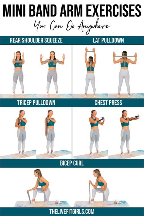 5 Mini Band Arm Exercises You Can Do Anywhere • The Live Fit Girls Excersise Band Workout, Mini Band Exercises, Resistance Band Arms, Resistance Band Arm Workout, Arm Workout With Bands, Arm Workout Women, Arm Workouts, Arm Exercises, Resistance Band Workout