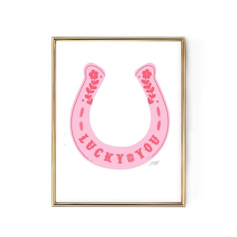 A hand-drawn illustration of a western colorful horseshoe!  PLEASE CHOOSE COLOR OPTION - IF NO COLOR IS CHOSEN YOU WILL BE SENT THE FIRST OPTION SHOWN. Printed on enhanced matte paper and available in 10 different sizes, ranging from x-small to x-large. Choose from a variety of sizes to fit your space. Every print option is made to fit a standard frame size, making it simple and easy for you to frame! *Please note that frames are not included in your purchase. --------------- Prints are placed i Horseshoe Illustration, Retro Western Aesthetic, Print Making Designs, College Room Decor, Leather Tooling Patterns, Tooling Patterns, Turquoise Rose, Palette Art, Horseshoe Art