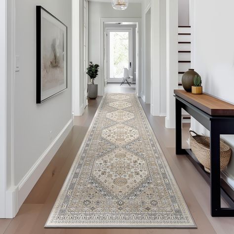 PRICES MAY VARY. Functional 2x12 Runner Rug: The Vintage non slip runner rug for entryway is fabulous, which can be perfectly matched with home decorations and accessories, creating a warm appearance. Perfect for various occasions such as in front of the hallways , bathroom, living room, kitchen, bedroom, entrances, patio entryway, pet house, laundry room and so on. Easy To Care Washable Rug: This runner rug is machine washable and very easy to care,use vacuum cleaner, broom, or wipe for daily c Long Hallway Rug Runner, 2 Runners In Long Hallway, Carpet Runner Hallway, Stair Runner Carpet Farmhouse, Long Hallway Runners Ideas, Long Entryway Decor, Long Hallway Wall Decor Ideas, Narrow Hallway Decorating Ideas, Modern Farmhouse Mudroom