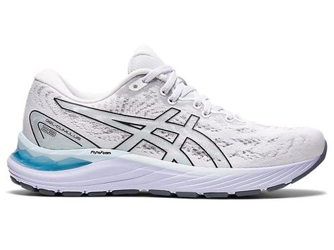 Women's GEL-CUMULUS 23 | White/Black | Running Shoes | ASICS Womens Asics Running Shoes, Bridal Shoes Sneakers, Asics Running Shoes Womens, Sandals Design, Running Shoes Asics, Asics Running, Shoes Asics, Track Shoes, Spring Outfit Ideas