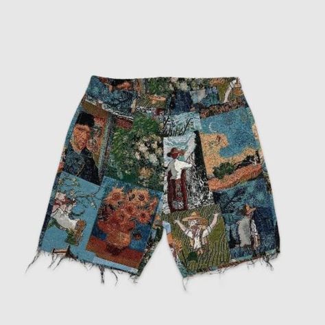 New Standard Fit Clothes Idea For Men, Tapestry Clothes, Van Gogh Tapestry, Ike Broflovski, Tapestry Shorts, Cochella Outfits, Mens Street Style Summer, Y2k Outfits Men, Denim Diy Clothes