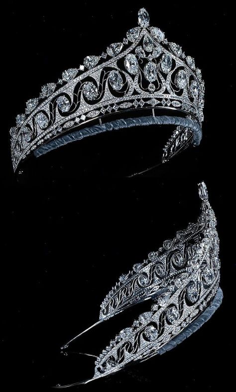 The Brunei Royal Tiara, Flower Diamond of Singapore: White gold, 838 diamonds, all of which are, at minimum, VVS clarity and which total over 132 carats in weight. Single rows of round brilliant and square diamonds; 13 large oval diamonds that radiate from a central arrangement, each of them mounted and connected with curling gold filigree; and 16 ample pear-cut diamonds at the top,...#of #Fashion #Jewelry #A #of #Symbol #Gemstone #Allure #Timeless #The #Gold #and #Elegance #Jewelry #Prestige Ethereal Jewelry, Tiaras Jewellery, Beautiful Tiaras, Royal Tiaras, Diamond Tiara, Diamond Crown, Headband Tiara, Diamond Jewelry Designs, Royal Jewels