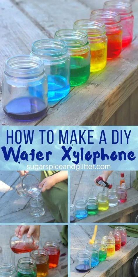 A fun kitchen science experiment that combines art, music, math and science - plus free printable Scientific Method for kids to use to practice their science skills while playing Water Xylophone, Vetenskapliga Experiment, Music Activities For Kids, Kitchen Science, Kitchen Water, Sensory Activity, Preschool Music, Kid Experiments, Music And Movement