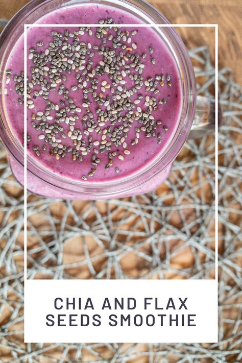 Vegan smoothie made of chia seeds, flax seeds, blueberries, banana and coconut yogurt. Chia And Flax Seed Smoothies, Chia Seed Smoothie Recipes, Chai Seed, Flaxseed Smoothie, Chia Seed Smoothie, It's Saturday, Yogurt Smoothies, Flax Seeds, Health Smoothies