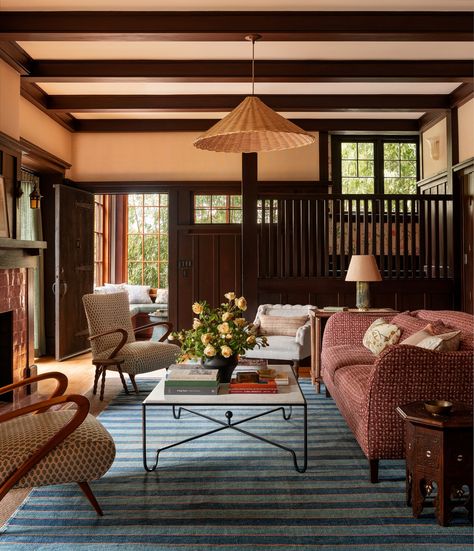 A 1920s house in Berkeley, California with an eclectic European sensibility | House & Garden Heidi Caillier, 1920s Craftsman, California Craftsman, Berkeley Hills, 1920s House, Antique Side Table, Grande Table, Living Room Color Schemes, Room Color Schemes