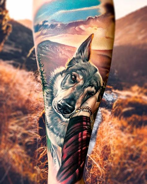 Dean Tattoo, Tattoo Perro, Tatoo Dog, Dog Portrait Tattoo, Dog Memorial Tattoos, Awesome Tattoo, Paw Tattoo, Family Tattoo, Tattoo Color