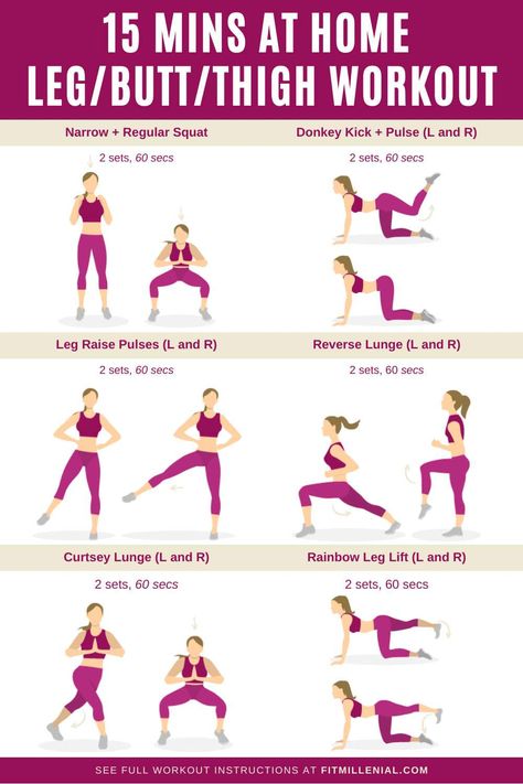 The Best 15 Minutes Leg, Butt, and Thigh Home Workout Workout 15 Min At Home, 15 Min Leg Workout At Home, 15min Workout At Home, 15 Min Workout At Home, Leg Workout Women At Home, Thigh Home Workout, Workout Infographic, Pilates Leg Workout, Low Impact Workout At Home