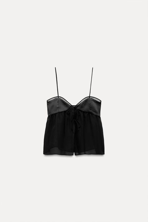 MIXED CAMISOLE - Black | ZARA United States Zara Black Top, Black Going Out Tops, 2024 Christmas, Black Camisole, Cardigan Sweater Dress, Cardigan Sweater Jacket, Airport Fashion, Going Out Tops, Neck Crop Top