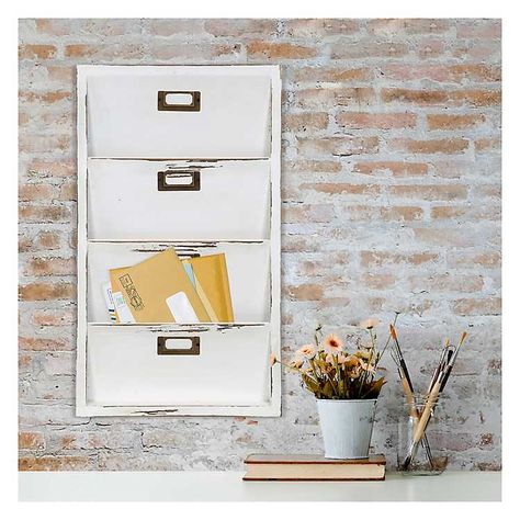 Wall Mail Organizers for Your Mudroom - Domestically Blissful Organize Mail, Wall Mail Organizer, Organizing With Baskets, Wall File Holder, Mail Organizer Wall, Mail Storage, Wall File, Distressed Walls, Wall Baskets