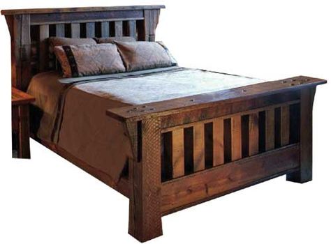 bed Reclaimed Wood Bedroom Furniture, Mission Style Beds, Reclaimed Wood Bedroom, Mission Style Furniture, Rustic Furniture Diy, Rustic Country Kitchens, Craftsman Furniture, Barnwood Furniture, Woodworking Bed