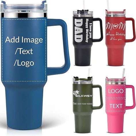 Amazon.com | Personalized Tumbler With Handle-Custom 40oz Travel Cup With Lid And Straw-Laser Engraved With Name,Logo,Text,Image-Personalized Gifts For Mom,Dad,Birthday: Tumblers & Water Glasses L Names, Personalized Travel Mugs, Happy Birthday My Love, Tumbler Personalized, Cup With Lid, Logo Text, Personalized Gifts For Mom, Personalized Tumbler, Custom Tumbler