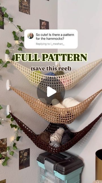 Vanni Luelle on Instagram: "As requested!! -FREE FULL PATTERN FOR YARN HAMMOCKS- . . . #crochet #crochetinspiration #crochetdecor #inspo #decor #yarn #tutorial #freepattern #crochetpattern" How To Crochet A Hammock, Crochet Yarn Hammock Pattern, Big Yarn Ideas, Crochet Plushie Hammock Pattern, Crochet Net Hammock, Crochet Hammock Tutorial, Crochet Hanging Hammock, Crochet For Decoration, Crochet Mini Hammock Pattern Free