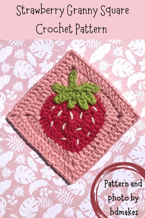 Strawberry granny square crochet pattern Strawberry Granny Square, Square Crochet Pattern, Granny Square Crochet Patterns Free, Crochet Strawberry, Crochet Granny Square, Crochet Square Patterns, Square Crochet, Granny Squares Pattern, Fun Crochet Projects