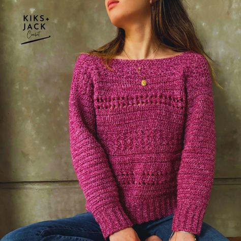 Raspberry Heather Simple Textured Crochet Sweater Crochet Sweater Free, Textured Crochet, Crochet Jumper, Crochet Sweater Pattern Free, Modern Crochet Patterns, Simple Sweaters, Simple Texture, Crochet Style, Crochet Tops Free Patterns