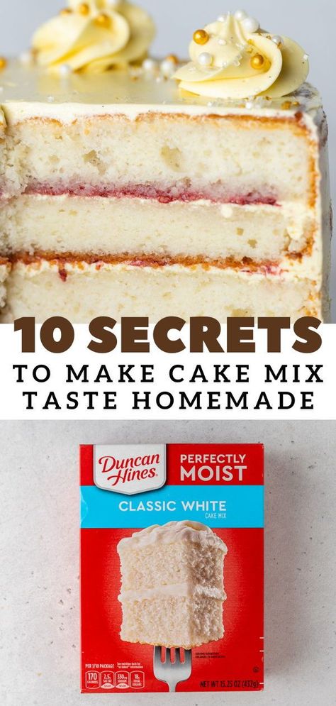 If you've ever had boxed cake mix you know that sometimes it doesn't taste the best. Wit this article you will learn the exact 10 secrets I use to make cake mix taste homemade. These few tweaks will yield a moist cake that doesn't have that chemical flavor, instead is packed with almond extract flavoring. Doctoring up a cake mix box has bever been easier! Try it out today! White Cake Mix Boxed Hacks, Doctor Up White Cake Mix Boxes, White Cake Mix Doctored Up, Wedding Cake Batter Recipe, Cake With Box Cake, Wedding Cake Recipes From Mix Boxes, Almond Wedding Cake Recipe From Mix Boxes, Doctored Cake Mix Recipes White, Best Cake Mix Cakes