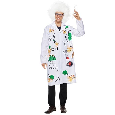 PRICES MAY VARY. Polyester Imported Buckle closure Hand Wash Only 100% Polyester, this mad scientist white lab coat is made super durable, breathable and move relaxly We know when it comes to scientists, brilliance and eccentricity seem to go together. Conduct evil experiments this Halloween in this mad scientist costume for men. Our mad scientist costume for men feature white coat with laboratory element printed, white fiber wig, adding to the creative genius vibe Perfect for Halloween parties, Frankenstein Funny, Mad Scientist Costume, Scientist Costume, Crazy Scientist, Funny Children, White Lab Coat, Halloween Frankenstein, Funky Glasses, Frankenstein Halloween