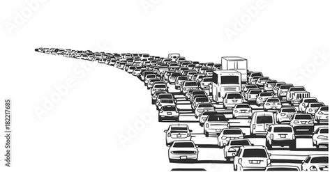 Stock Image: Illustration of rush hour traffic jam on freeway in black and white Supernatural Background, Golden Jaguar, Traffic Jam, Newspaper Design, City Illustration, Rush Hour, Utila, White Stock, Illustration Sketches